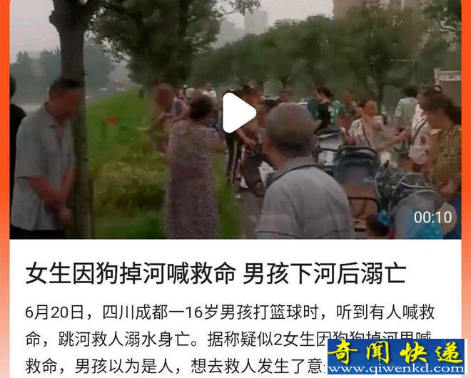 女生因狗掉河喊救命 男孩下河后溺亡