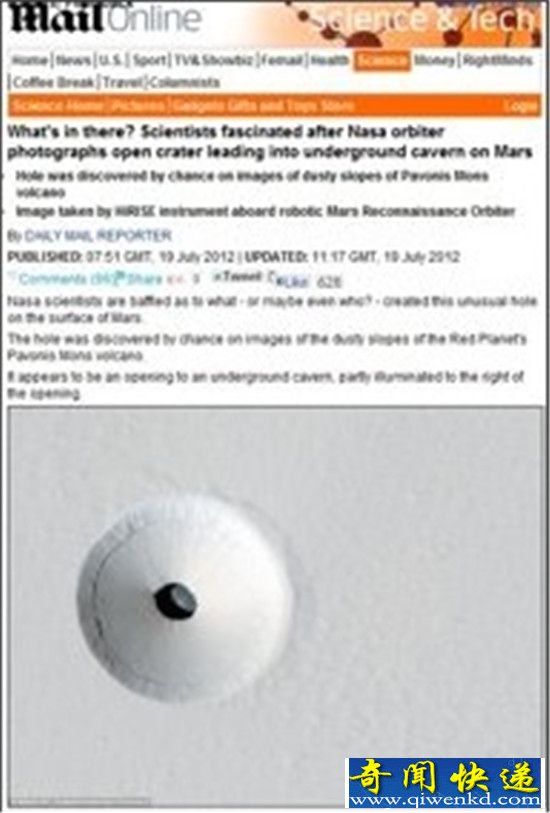 NASA科学家怀疑火星黑洞有人居住 疑为火星人